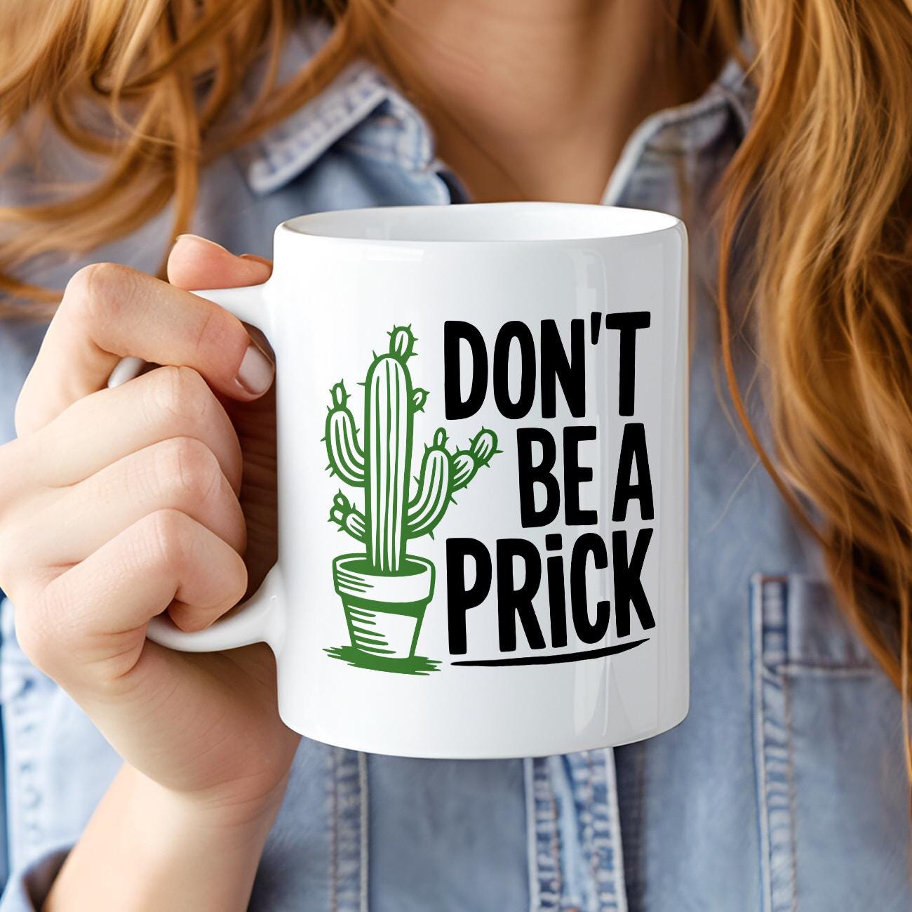 Don’t Be A Prick Coffee Mug, Rude Funny Cactus Cup, Sarcastic Adult Humor Gift, Edgy Plant Lover Mug, NSFW Office Ceramic Mug