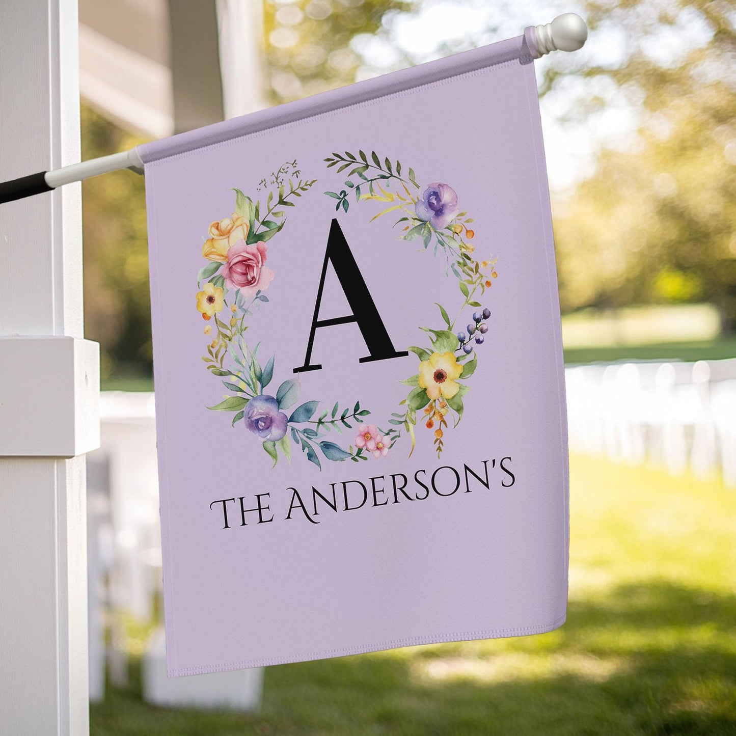 Personalized Garden Flag with Monogram Last Name, Custom Floral Outdoor Decor, Spring Yard Sign, Garden Party Banner, Bridal Shower Sign