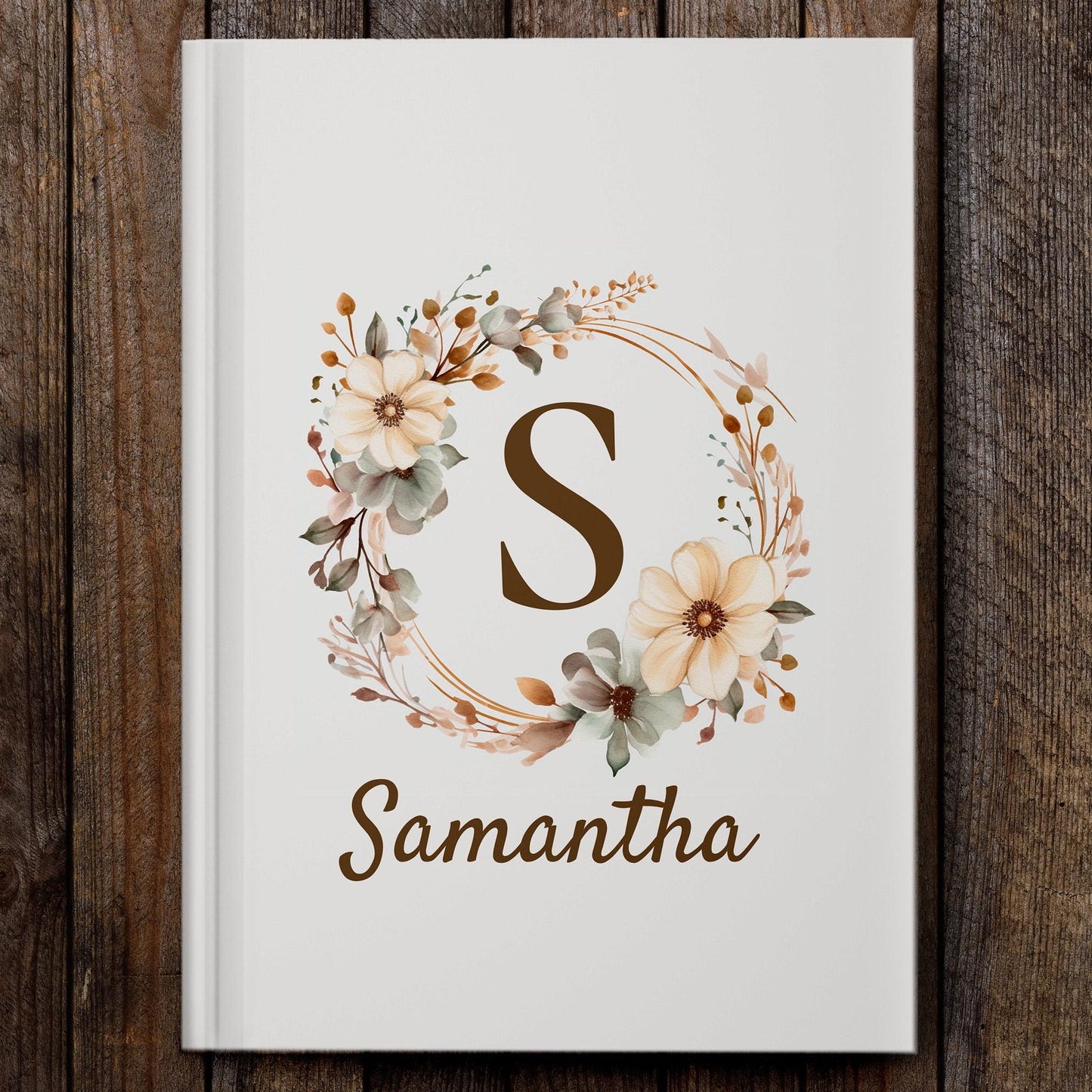 Personalized Boho Floral Monogram Journal, Custom Hardcover Notebook, Elegant Flower Diary, Bridesmaid Gift, Mothers Day Gift for Her