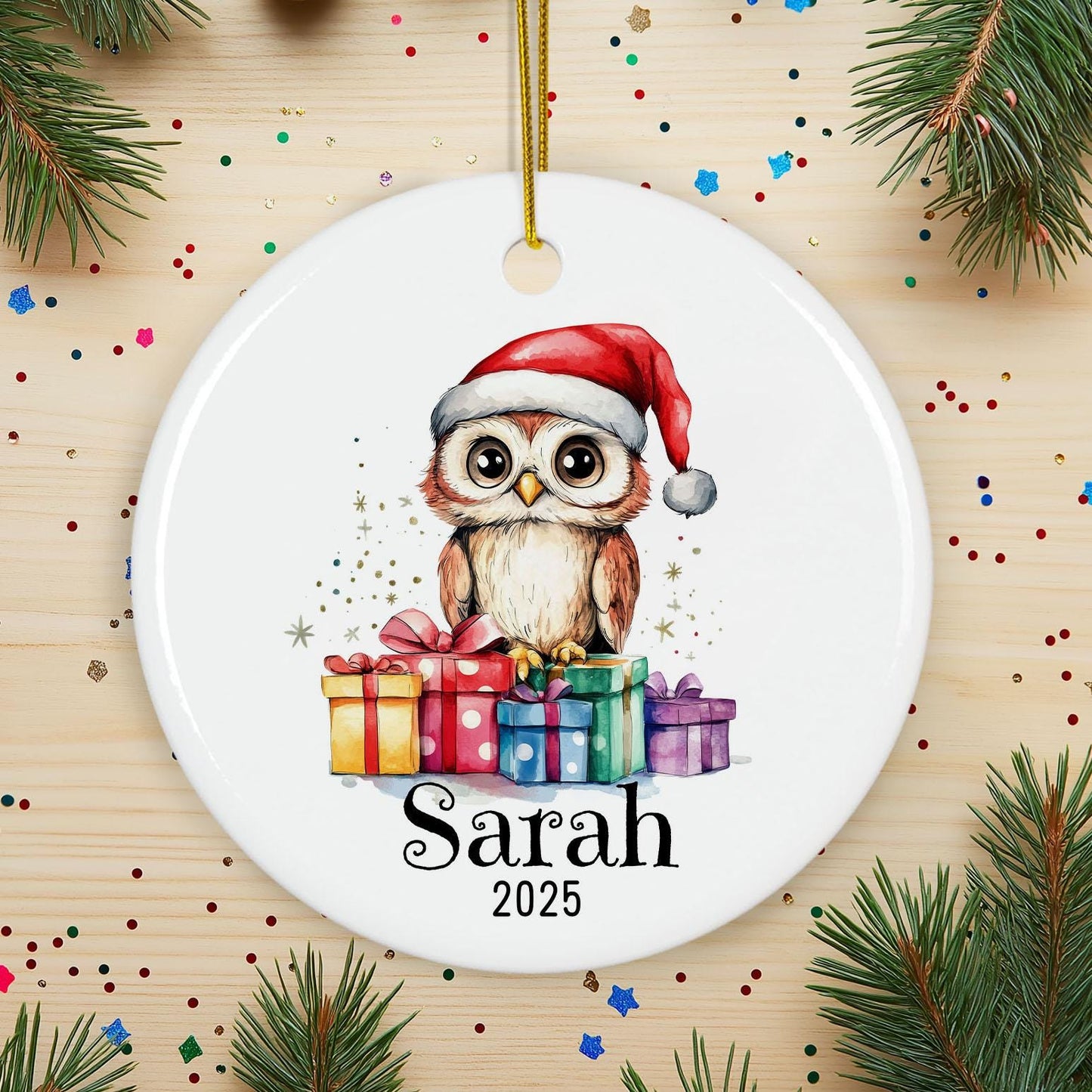 Personalized Owl Christmas Ornament, Custom Name Ceramic Keepsake, Baby First Xmas Decoration, Kids Animal Gift, Festive Tree Decor
