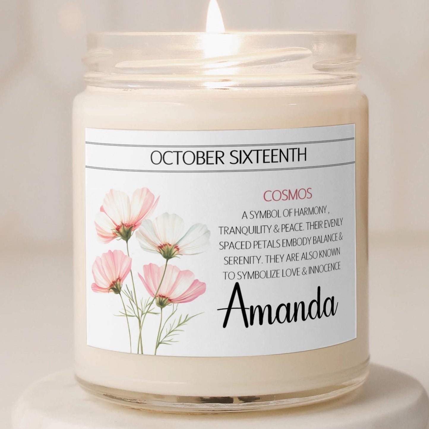 Personalized Birth Flower, Birthdate Candle, Custom Birth Month Flower Gift, Womens Candle with Name, Custom Birthday Gifts for Her
