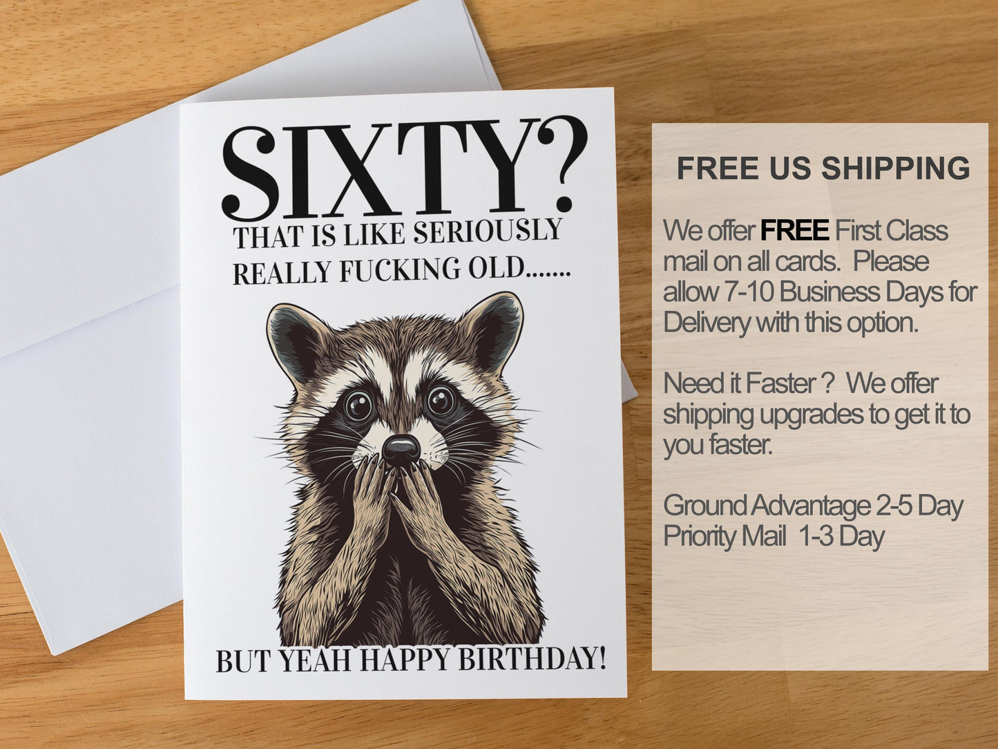 Funny Milestone Birthday Card for Him or Her, Raccoon Cursing Humor, 40th 50th 60th Card, Blank Inside, Handmade A2 Snarky Greeting