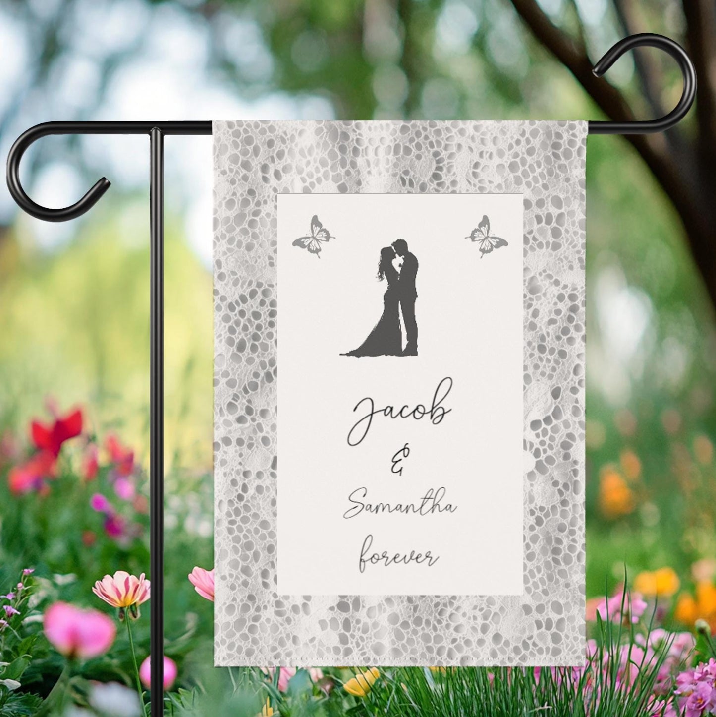 Custom Wedding Garden Flag with Names, Personalized Couple Yard Sign, Romantic Outdoor Decor, Bridal Shower Gift, Wedding Day Banner