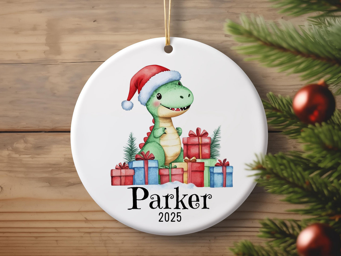 Personalized Dinosaur Christmas Ornament, Custom Name Ceramic Keepsake, Kids Holiday Gift, Baby First Xmas, Cute Dino Tree Decoration