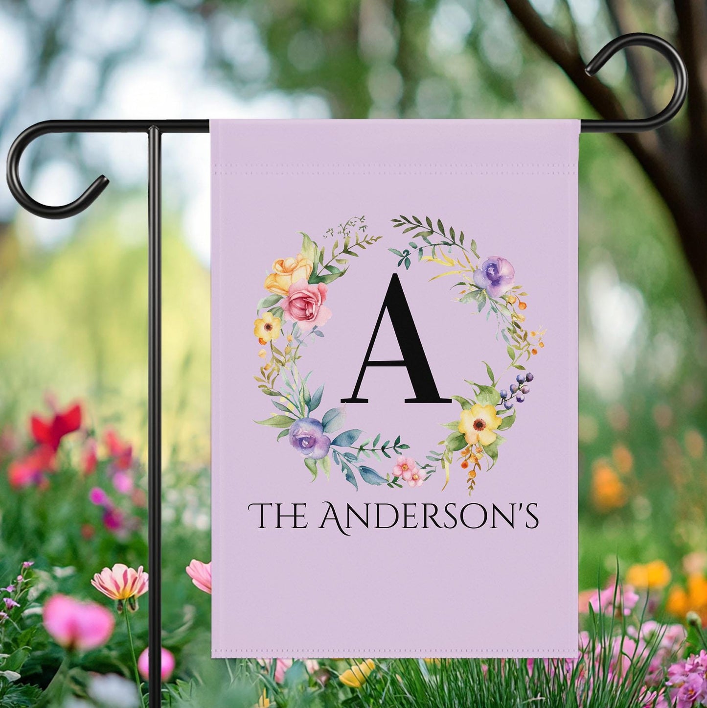 Personalized Garden Flag with Monogram Last Name, Custom Floral Outdoor Decor, Spring Yard Sign, Garden Party Banner, Bridal Shower Sign