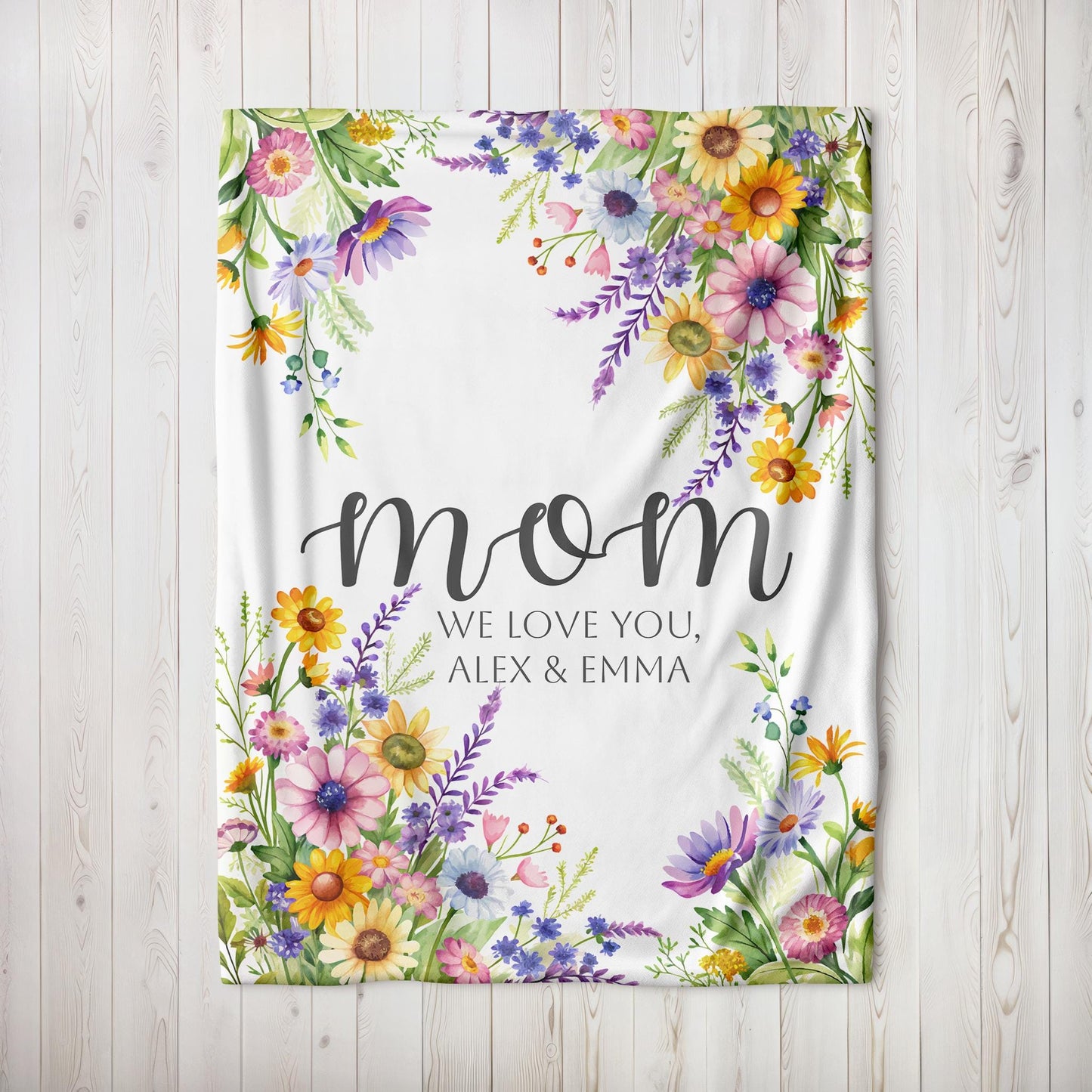 Personalized Floral Mom Blanket, Custom name blanket, Wildflower Blanket, Custom Gift for Mother's Day, For Mom, Children's Name Blanket