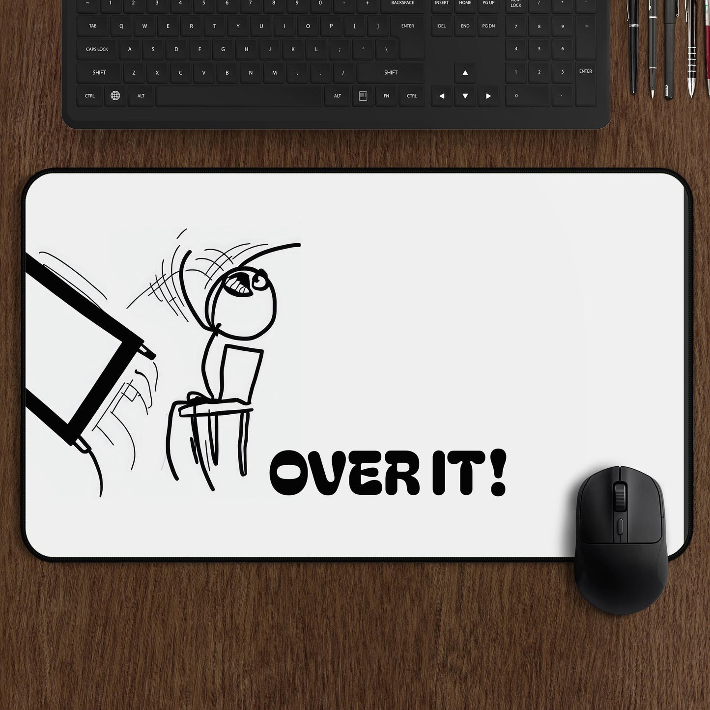 Funny "Over It" Meme Desk Mat - Humorous Desk Accessory, Computer Work Gift, Stress Relief Office Decor