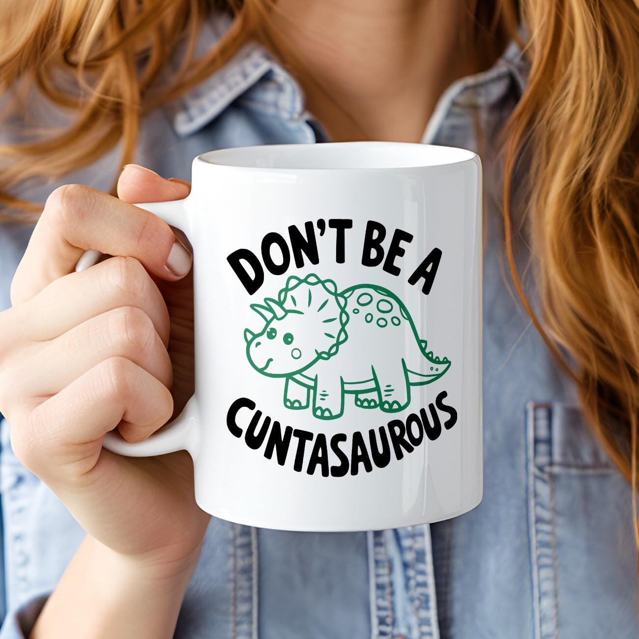 Don't Be A Cuntasaurus Dinosaur Coffee Mug for Adults, Cute Green Dino Ceramic Cup, Quirky Jurassic Gift for Coffee or Tea Lovers