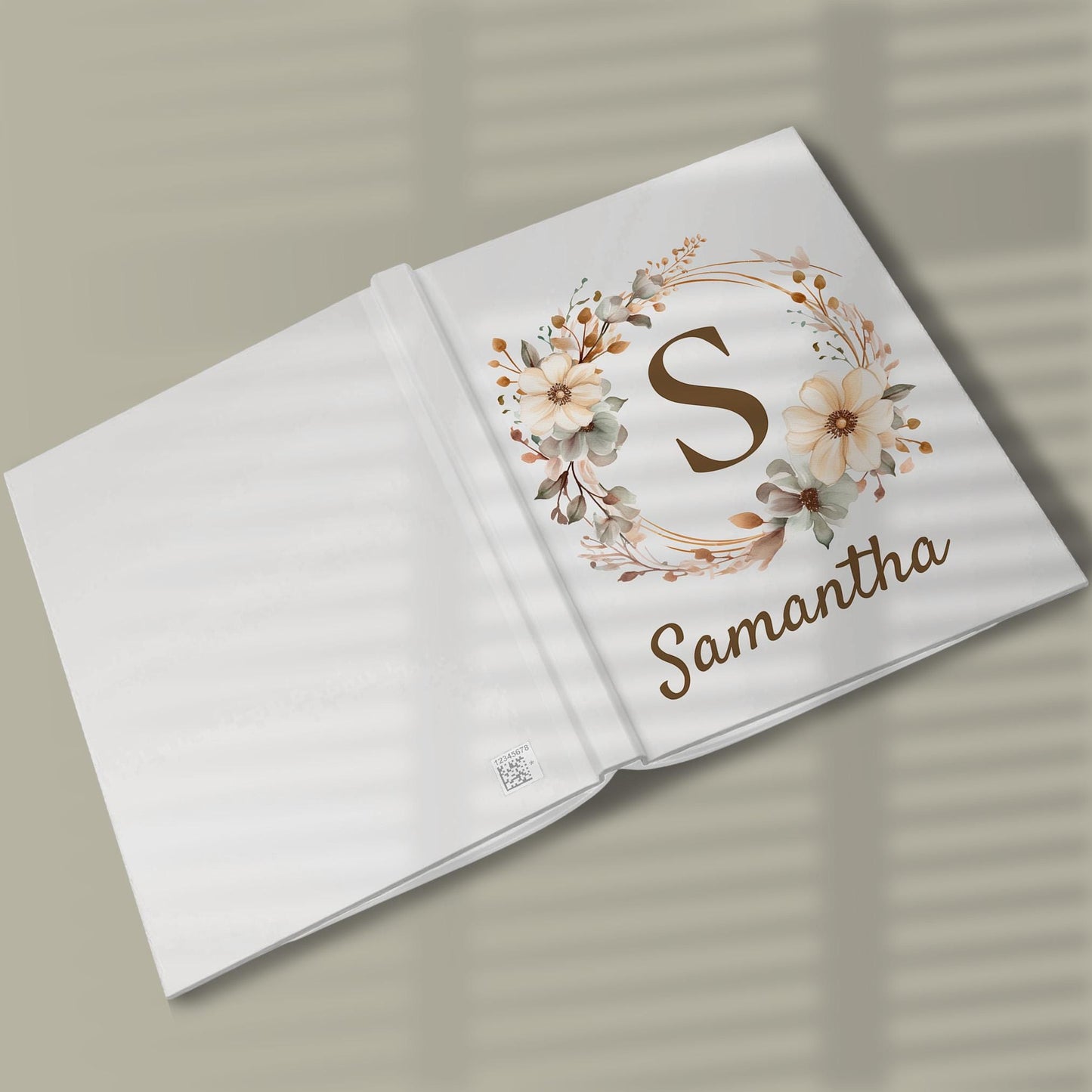 Personalized Boho Floral Monogram Journal, Custom Hardcover Notebook, Elegant Flower Diary, Bridesmaid Gift, Mothers Day Gift for Her