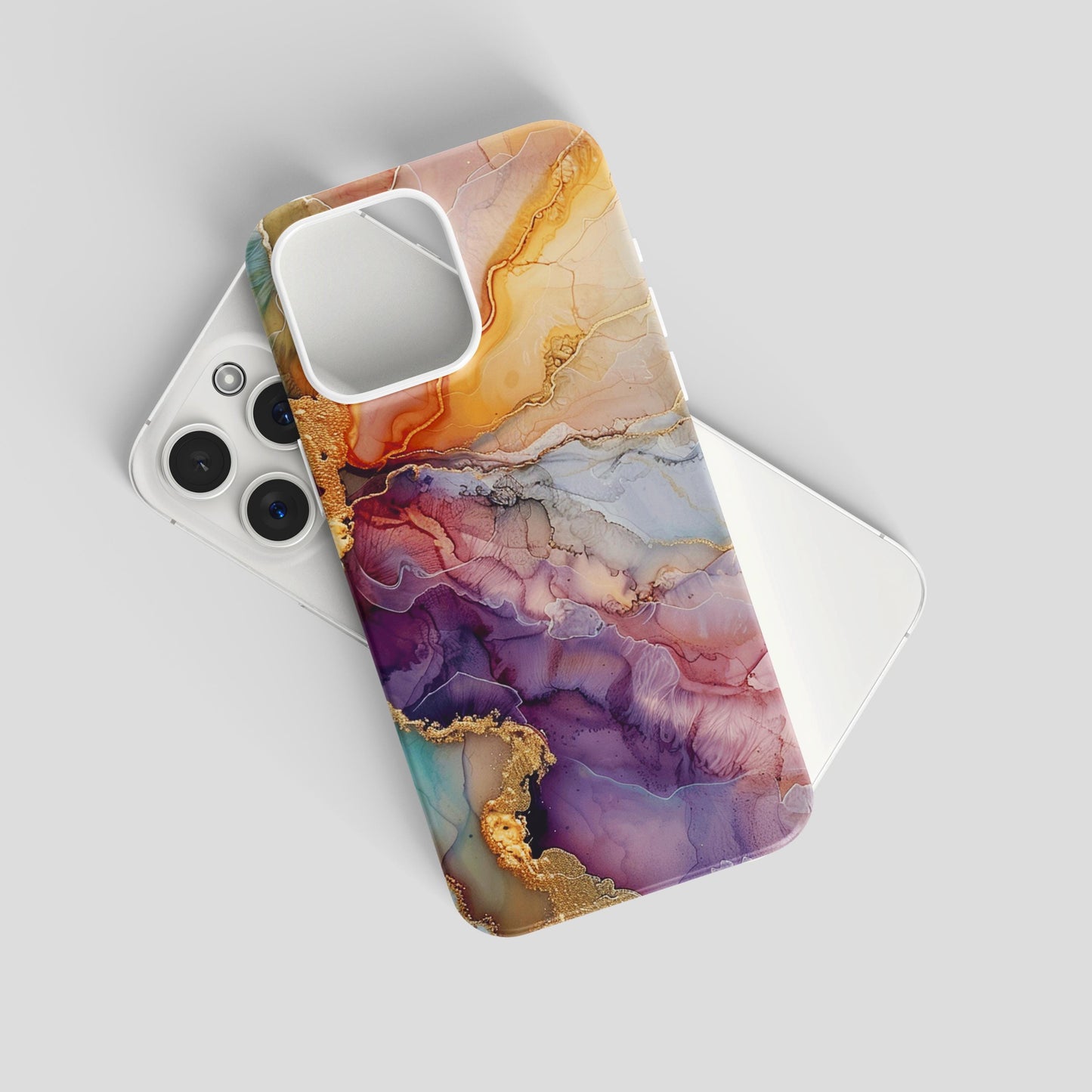 Luxury Sunset Marble iPhone Case | Purple Gold Amber Ink Art | Agate Design | Compatible with iPhone, Samsung Galaxy Tough Case Protection