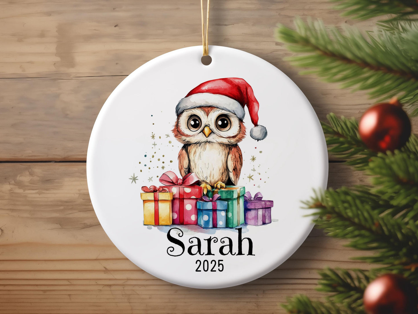 Personalized Owl Christmas Ornament, Custom Name Ceramic Keepsake, Baby First Xmas Decoration, Kids Animal Gift, Festive Tree Decor