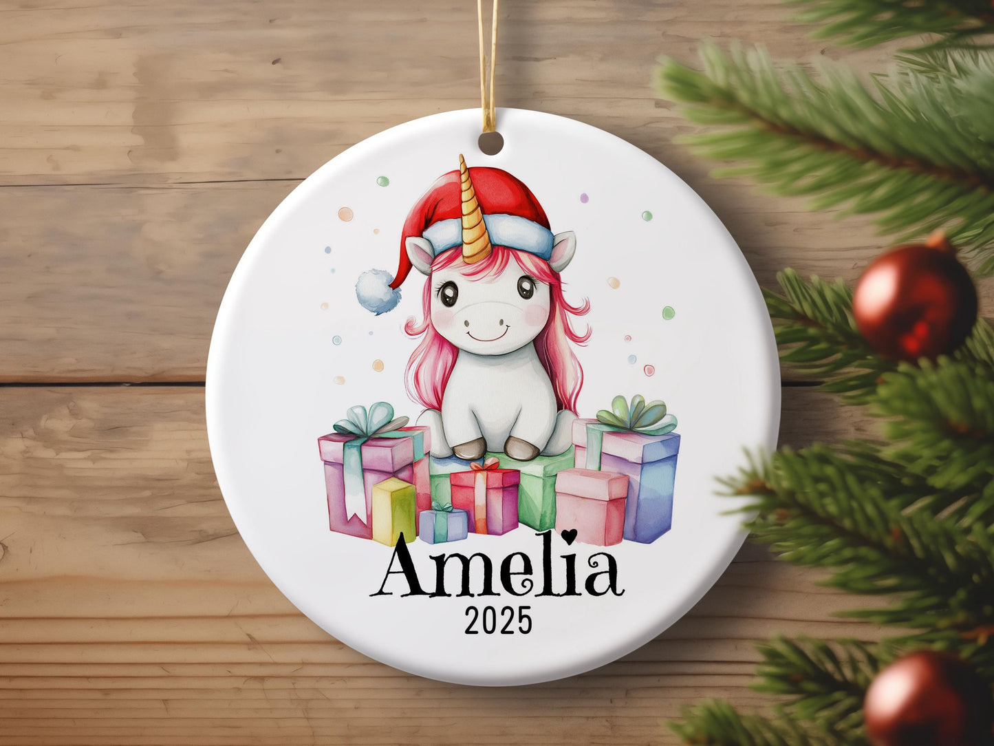 Personalized Unicorn Christmas Ornament, Custom Name Ceramic Keepsake, Girls Holiday Decoration, Baby First Xmas Gift, Magical Decor