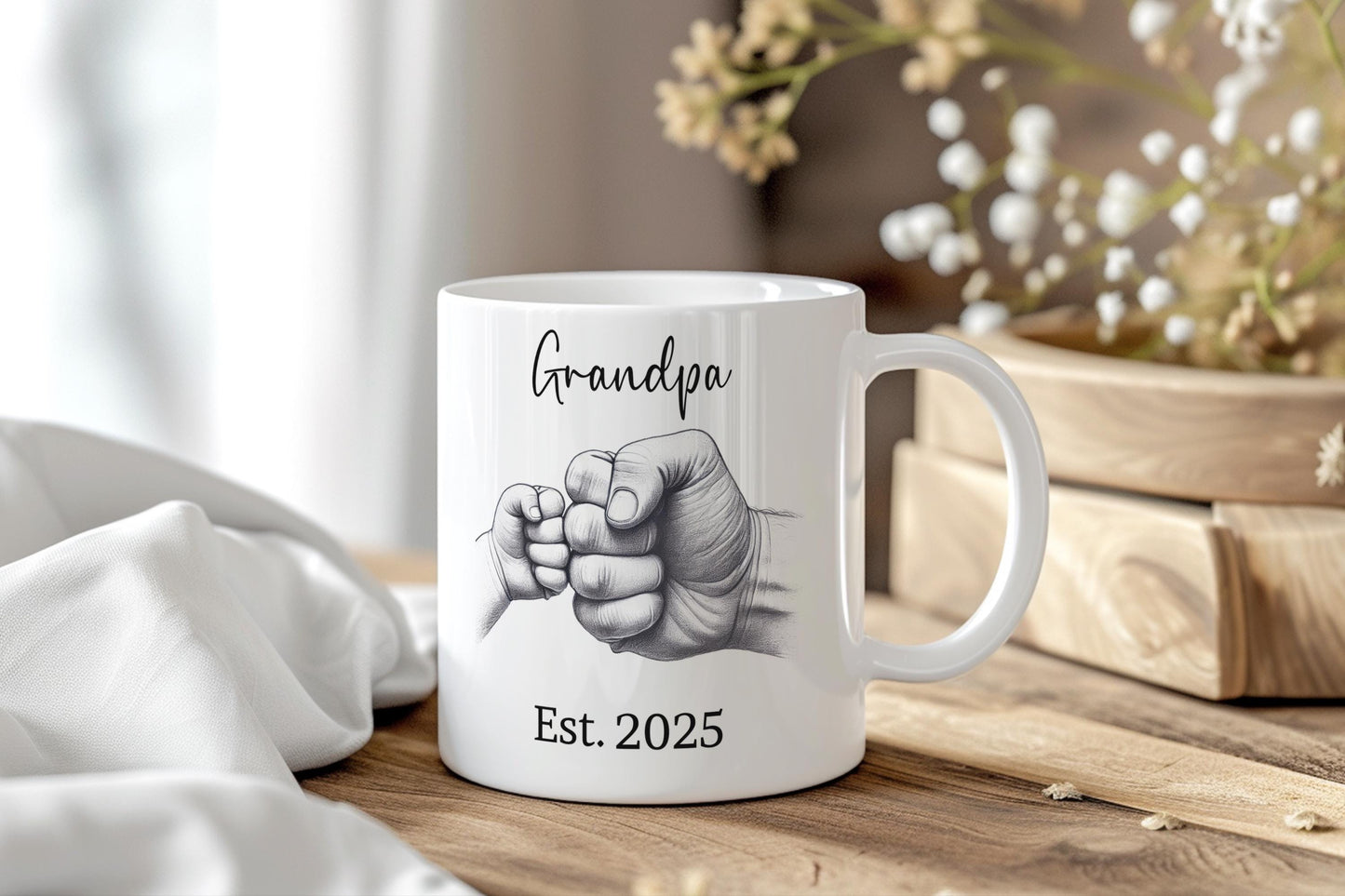 Grandpa Fist Bump Mug, Personalized Est. Year Coffee Cup, New Grandpa Gift, Father's Day Gift for Papa, Custom Grandpa Mug, Papa Mug