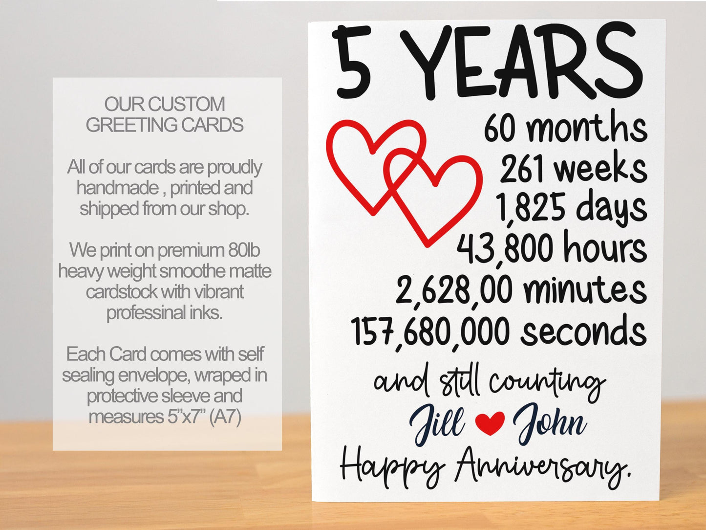 5 Year Anniversary Card, Personalized Anniversary Gift, Romantic Milestone Card, Custom Love Greeting, Anniversary Keepsake, Couple Card