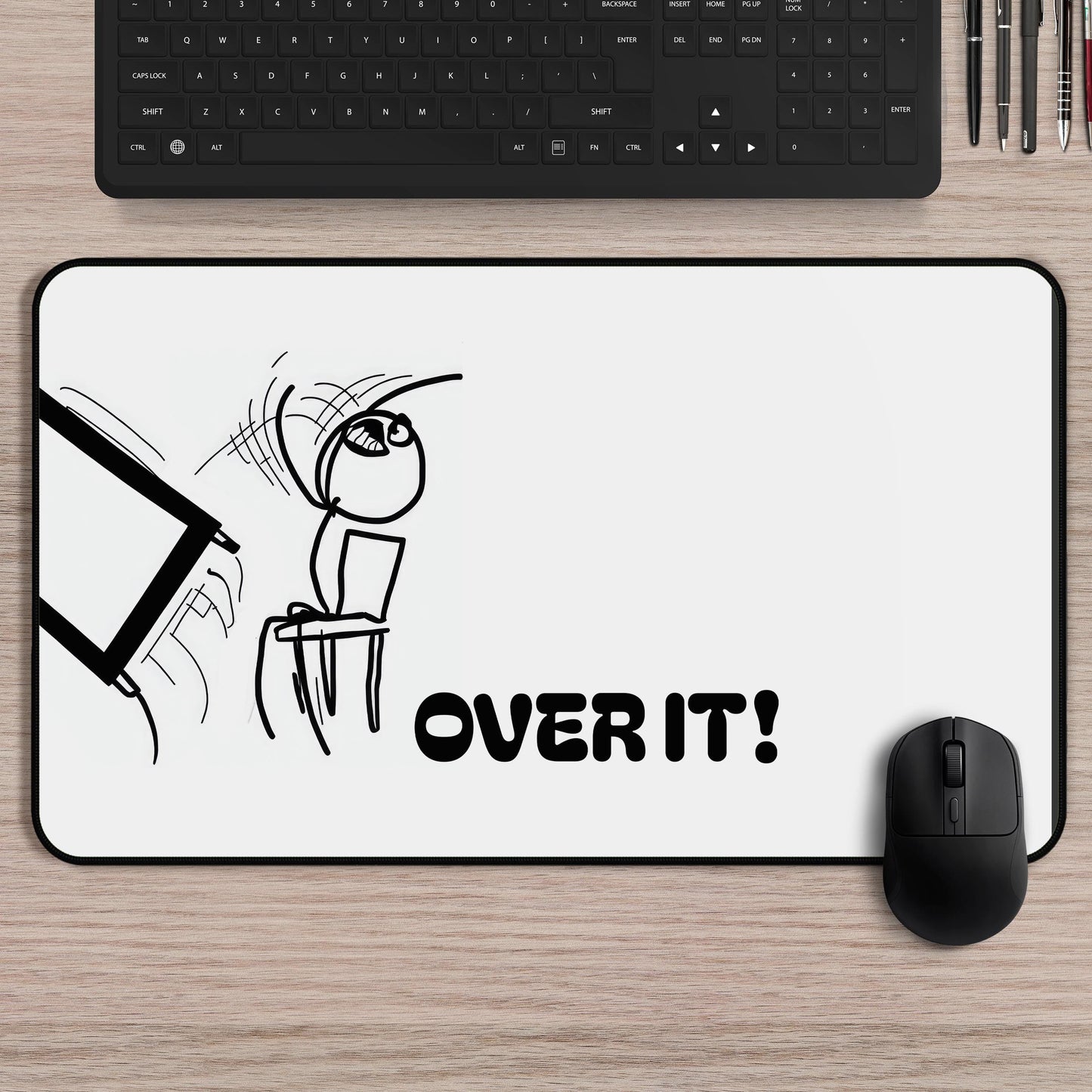 Funny "Over It" Meme Desk Mat - Humorous Desk Accessory, Computer Work Gift, Stress Relief Office Decor