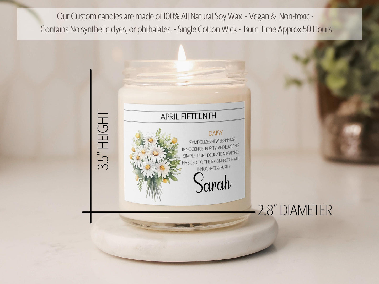 Personalized Birth Flower, Birthdate Candle, Custom Birth Month Flower Gift, Womens Candle with Name, Custom Birthday Gifts for Her