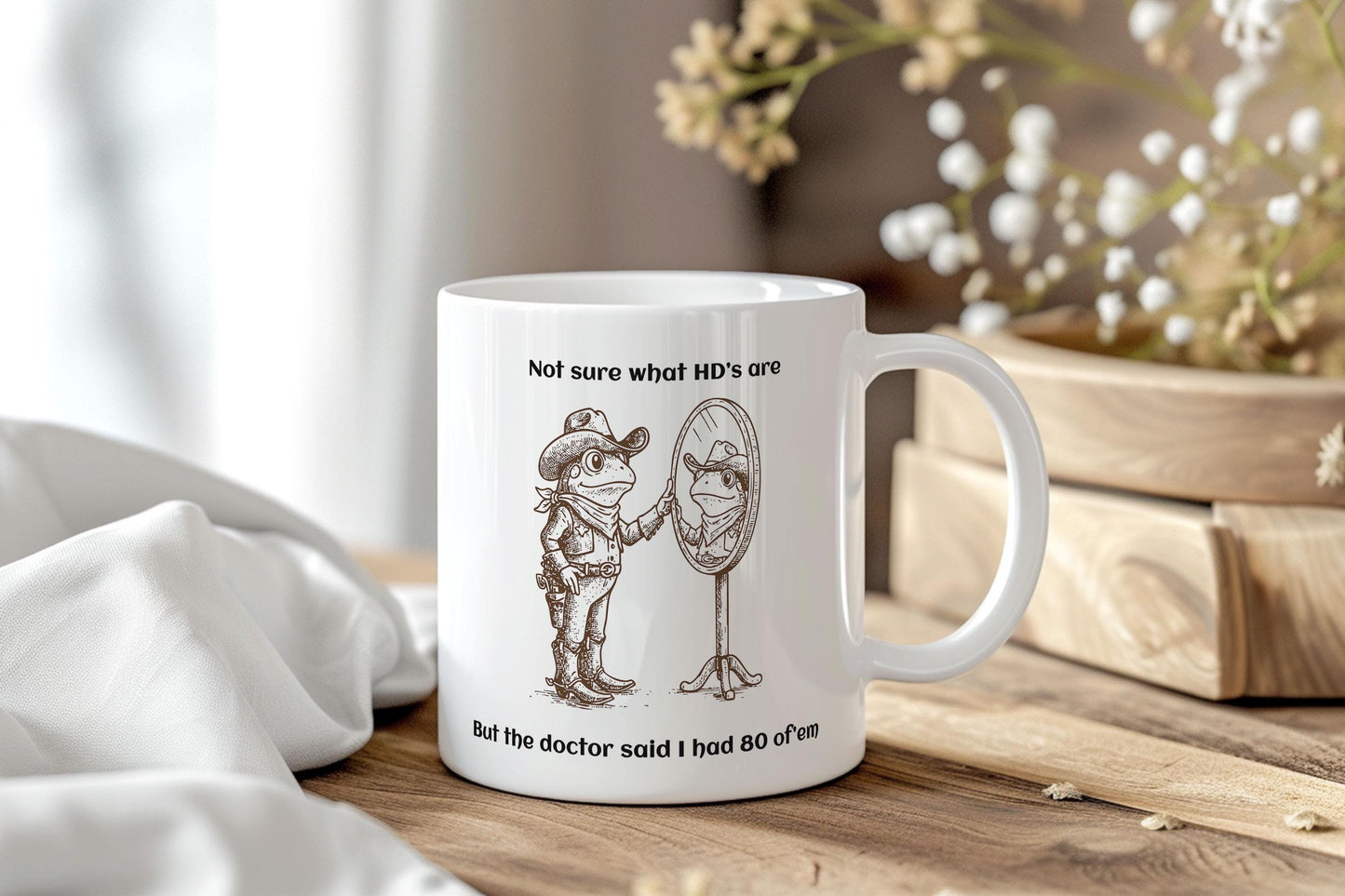 Funny ADHD Cowboy Frog Mug, Humorous ADHD Joke Cup, Western Frog Coffee Mug for Men, Animal Pun Mug, ADHD Humor Gift for Him, Dad Joke Mug