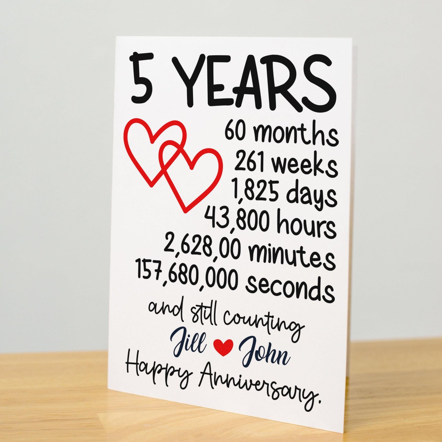 5 Year Anniversary Card, Personalized Anniversary Gift, Romantic Milestone Card, Custom Love Greeting, Anniversary Keepsake, Couple Card