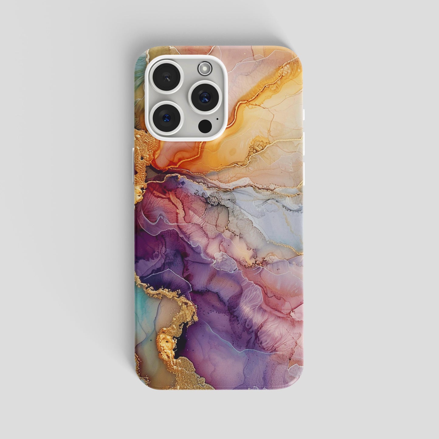 Luxury Sunset Marble iPhone Case | Purple Gold Amber Ink Art | Agate Design | Compatible with iPhone, Samsung Galaxy Tough Case Protection