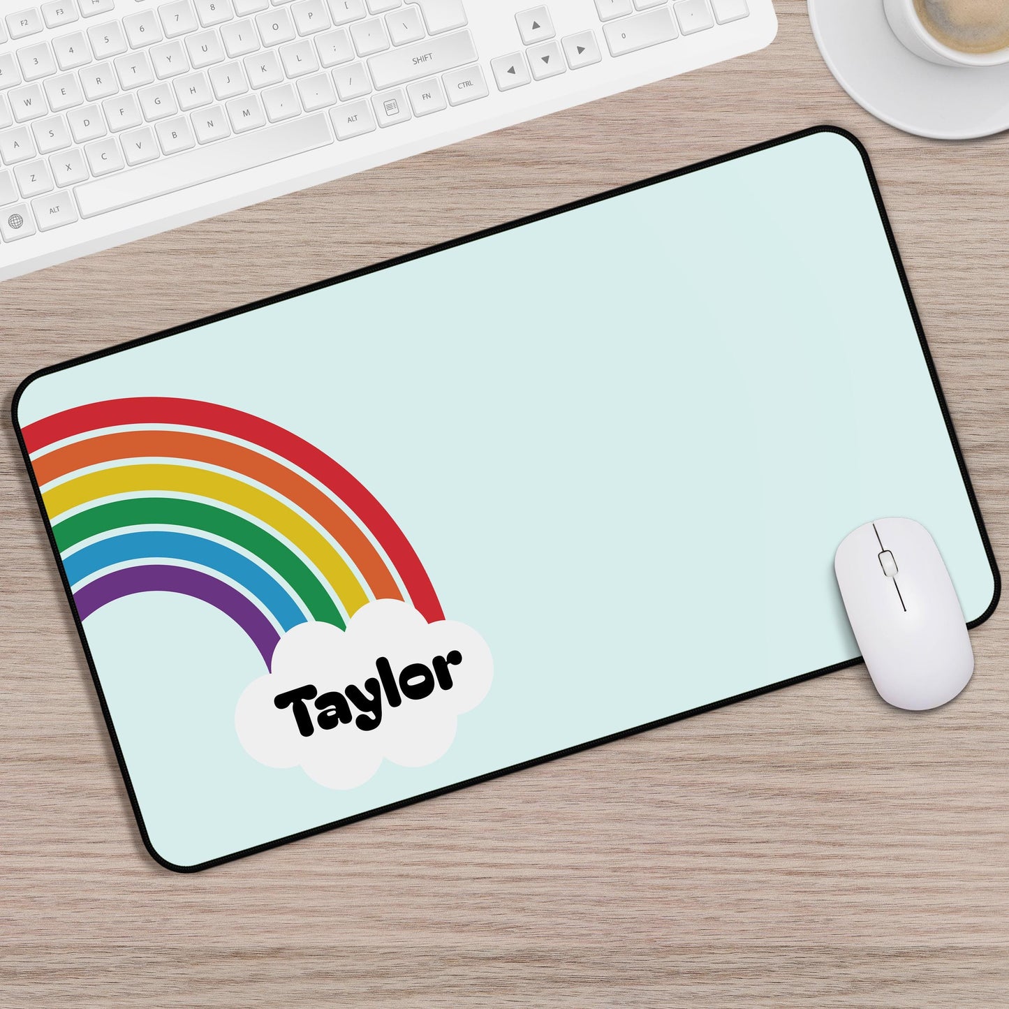 Desk Mat Personalized Name Rainbow Desk Mat | Custom Name Cloud Design | Kids Desk Pad | School Supplies | Desk Pad | Large Mouse Pad