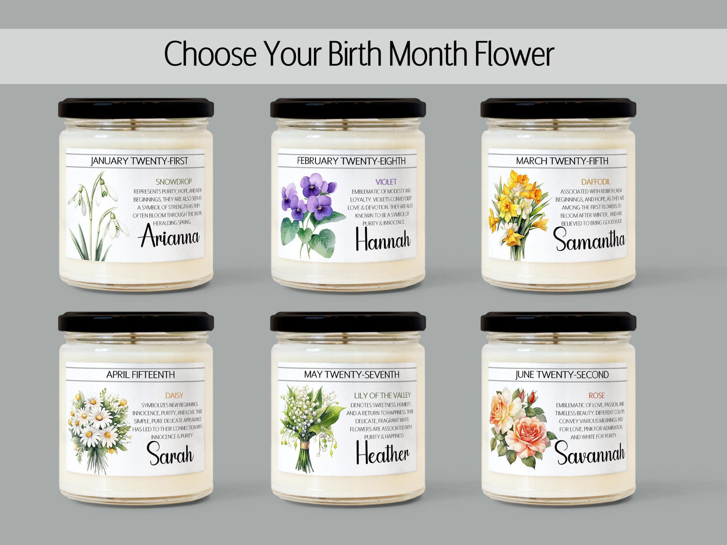 Personalized Birth Flower, Birthdate Candle, Custom Birth Month Flower Gift, Womens Candle with Name, Custom Birthday Gifts for Her