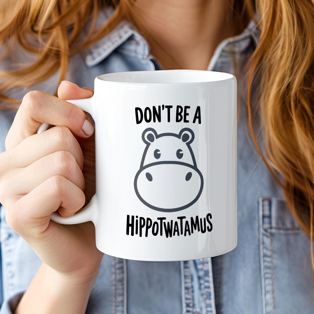 Don’t Be A Hippotwatamus Coffee Mug, Rude Funny Hippo Cup, Sarcastic Adult Gift with Animal Pun, NSFW Humor Ceramic Mug