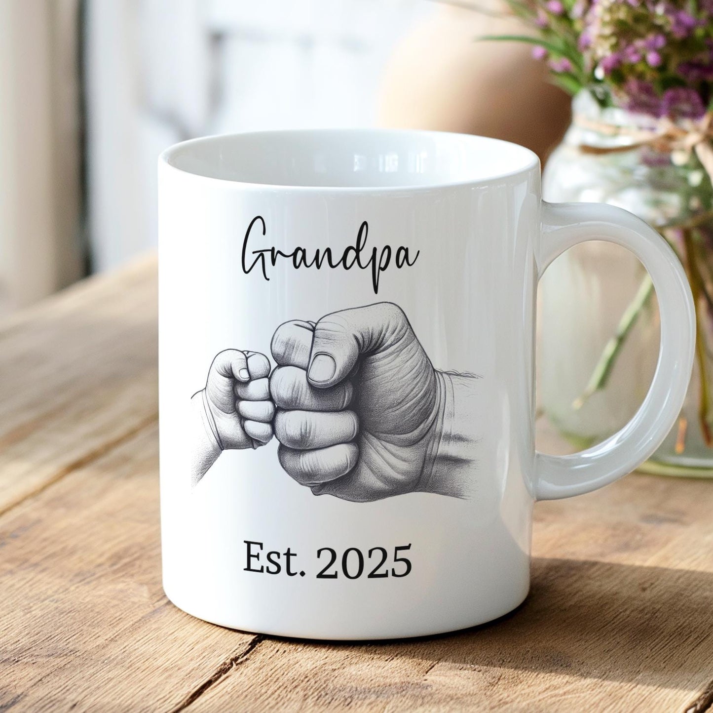 Grandpa Fist Bump Mug, Personalized Est. Year Coffee Cup, New Grandpa Gift, Father's Day Gift for Papa, Custom Grandpa Mug, Papa Mug