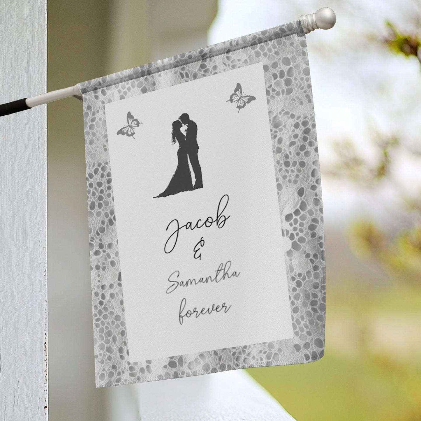 Custom Wedding Garden Flag with Names, Personalized Couple Yard Sign, Romantic Outdoor Decor, Bridal Shower Gift, Wedding Day Banner