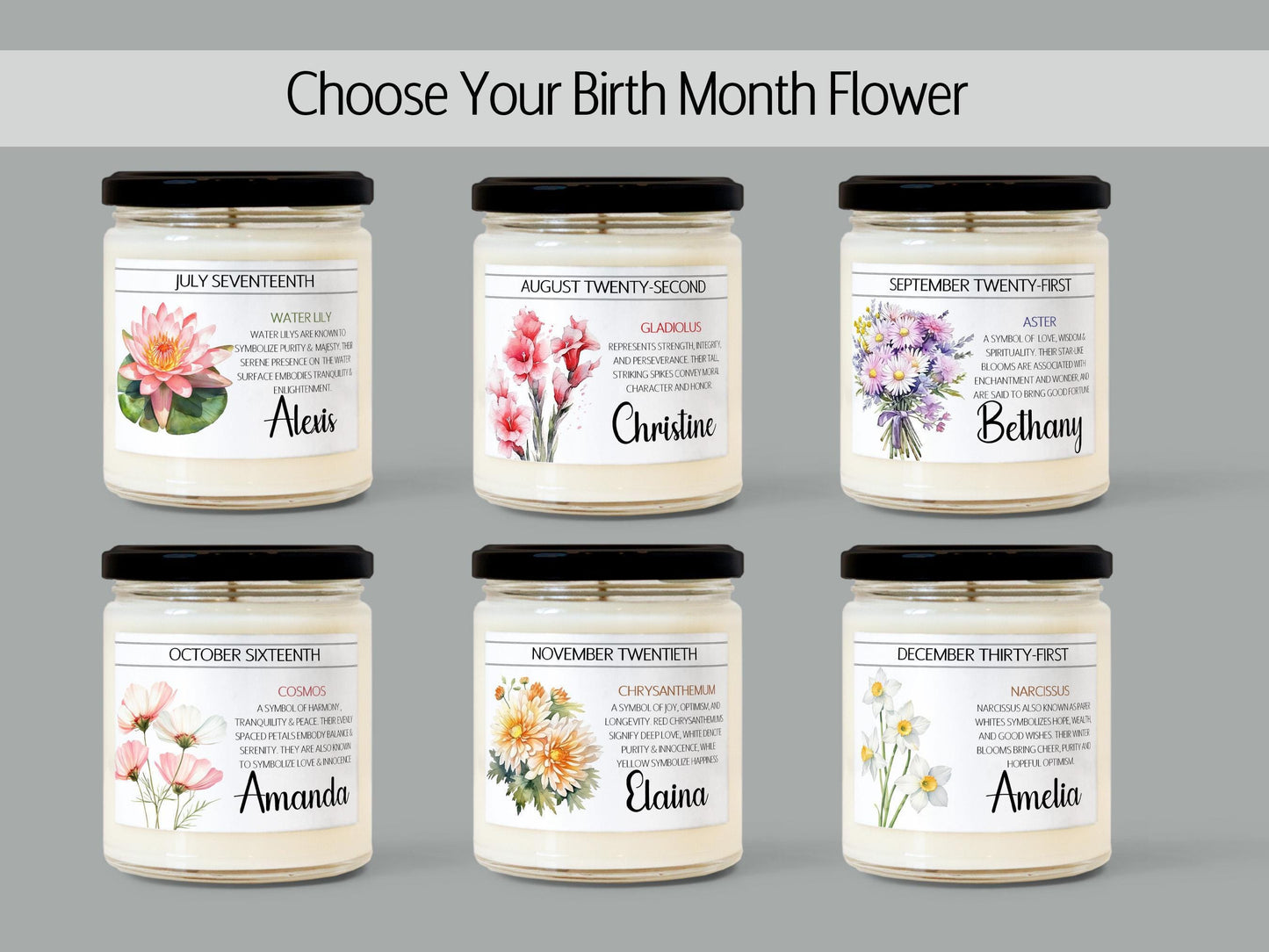 Personalized Birth Flower, Birthdate Candle, Custom Birth Month Flower Gift, Womens Candle with Name, Custom Birthday Gifts for Her