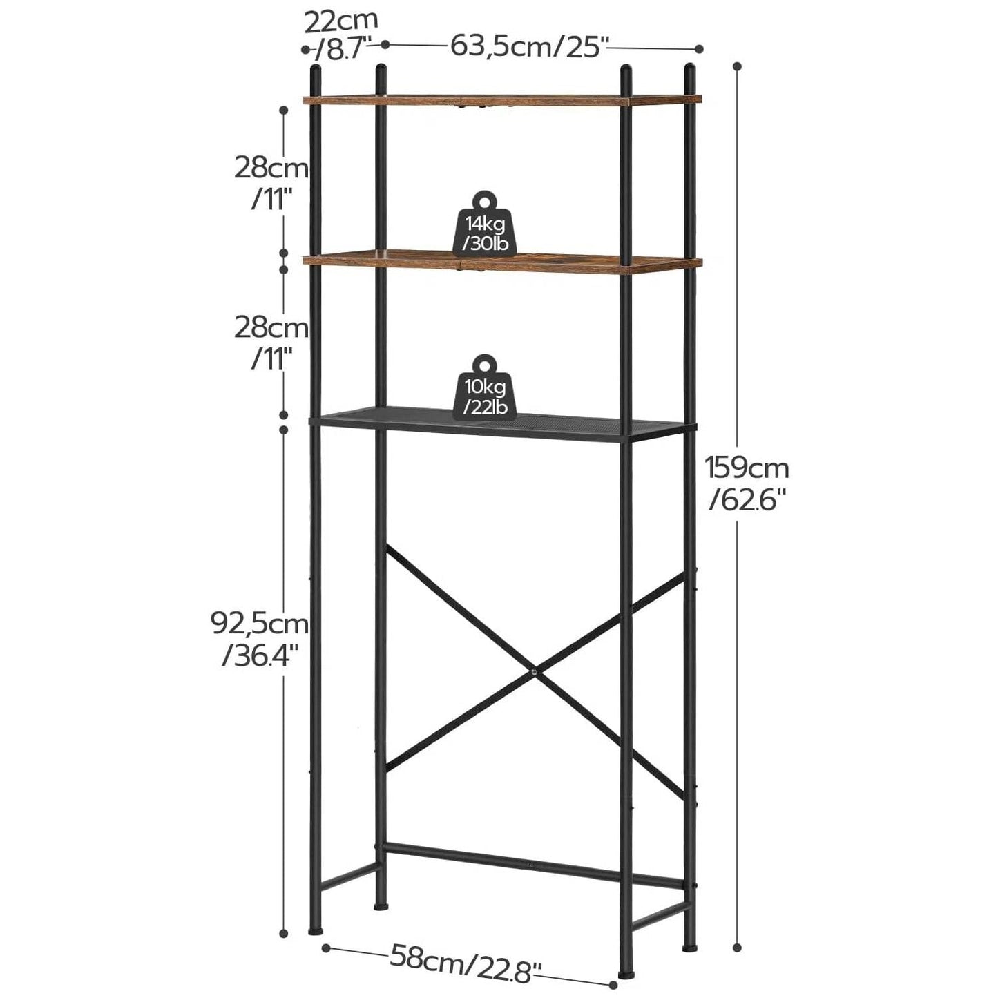 Industrial Metal Wood Style Over the Toilet Freestanding Storage Shelving Unit