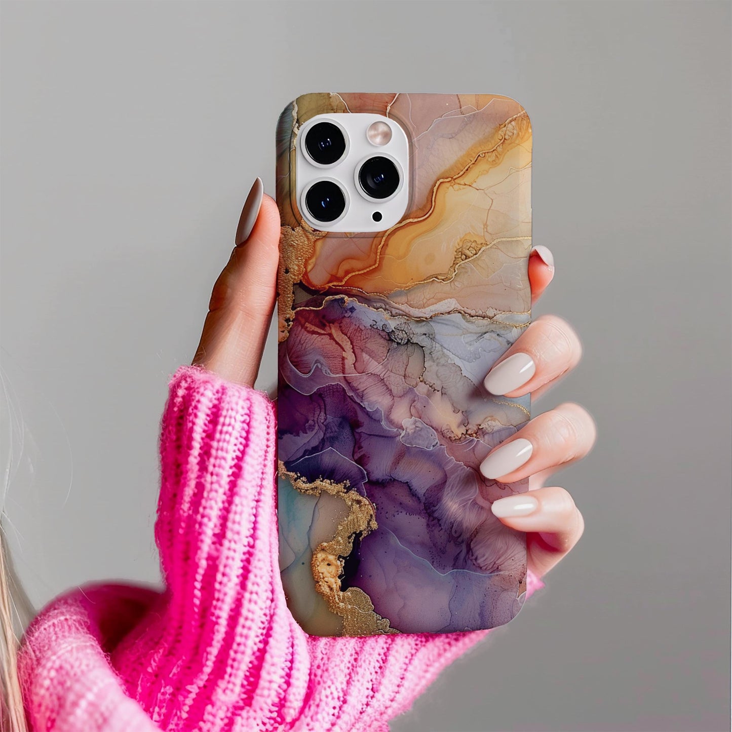 Luxury Sunset Marble iPhone Case | Purple Gold Amber Ink Art | Agate Design | Compatible with iPhone, Samsung Galaxy Tough Case Protection