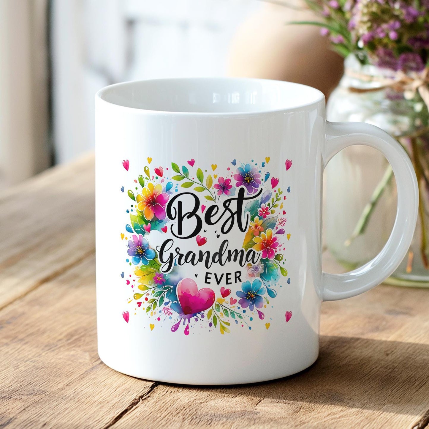 Best Grandma Ever Mug, Colorful Floral Coffee Cup for Grandma, Birthday Gift for Grandma, Mother’s Day Mug, Gift from Grandkids