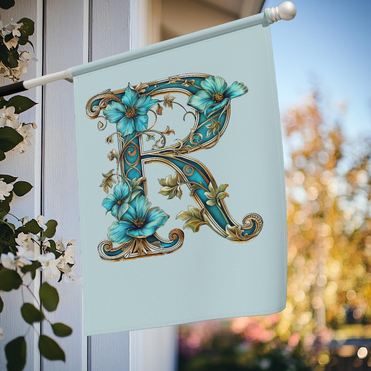 Custom Floral Monogram Garden Flag Banner, Personalized Initial Party Décor for Outdoor Celebrations, Custom Spring Wedding Banner