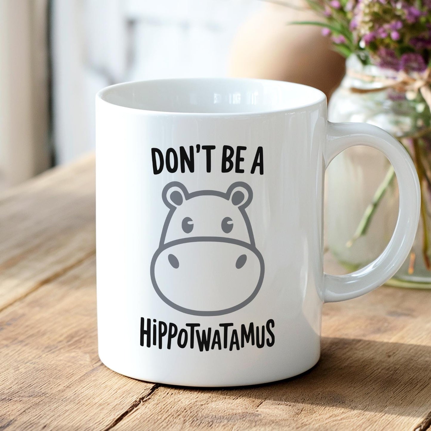 Don’t Be A Hippotwatamus Coffee Mug, Rude Funny Hippo Cup, Sarcastic Adult Gift with Animal Pun, NSFW Humor Ceramic Mug