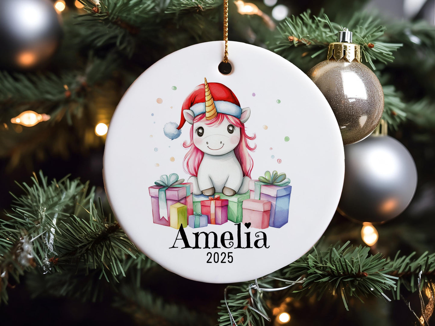 Personalized Unicorn Christmas Ornament, Custom Name Ceramic Keepsake, Girls Holiday Decoration, Baby First Xmas Gift, Magical Decor