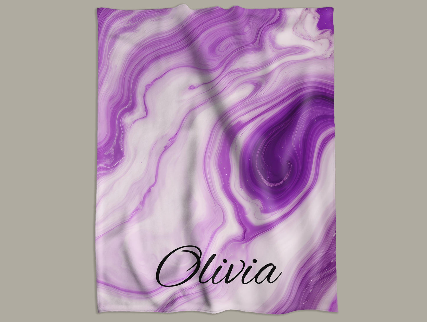 Personalized Blanket | Purple Marble Design | Custom Name Plush Throw | Velveteen Soft Fleece | Dorm Room Decor | Birthday Gift