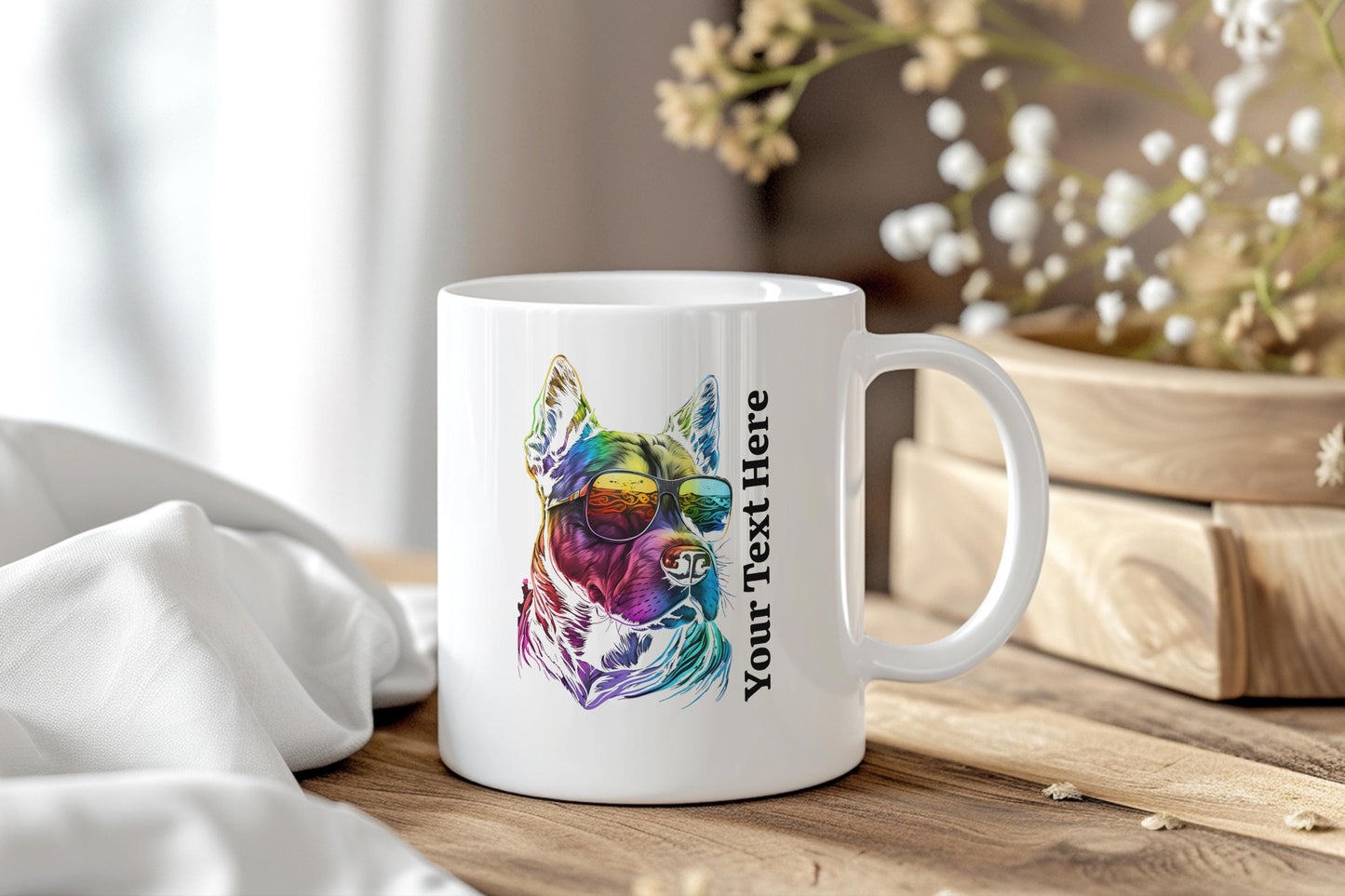 Personalized German Shepherd Mug, Colorful Dog Coffee Cup Gift, Custom Text Pet Lover Mug, Cool Dog Owner Gift Idea, Dog Dad Dog Mom