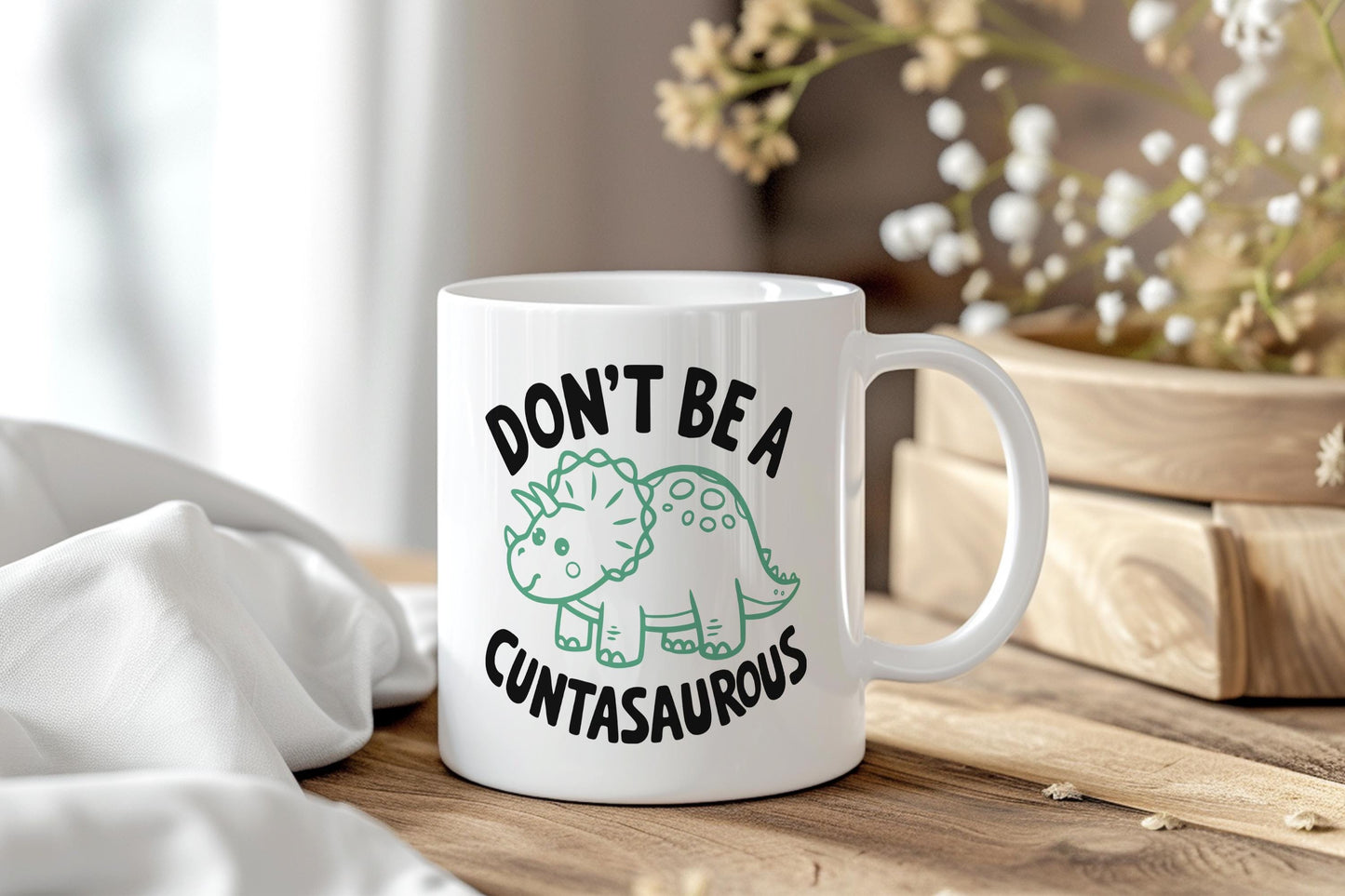 Don't Be A Cuntasaurus Dinosaur Coffee Mug for Adults, Cute Green Dino Ceramic Cup, Quirky Jurassic Gift for Coffee or Tea Lovers