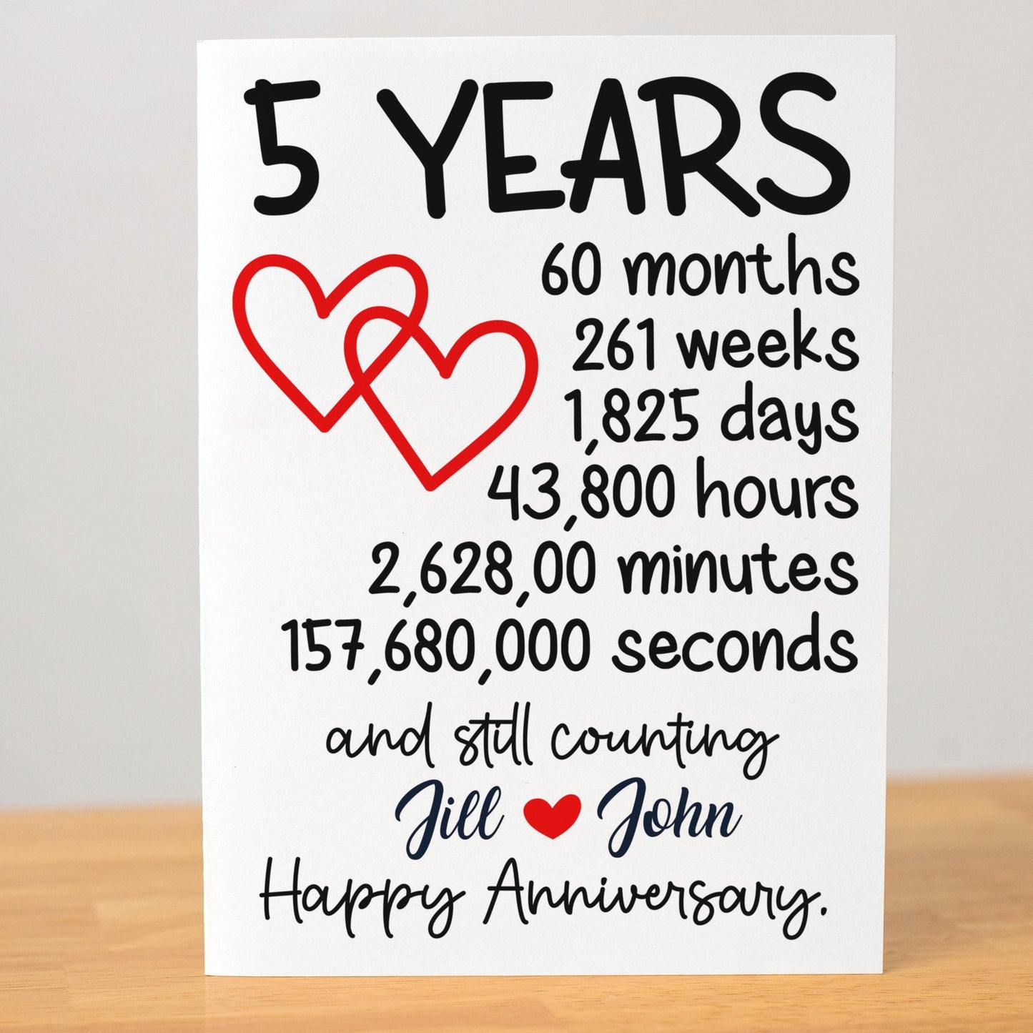 5 Year Anniversary Card, Personalized Anniversary Gift, Romantic Milestone Card, Custom Love Greeting, Anniversary Keepsake, Couple Card