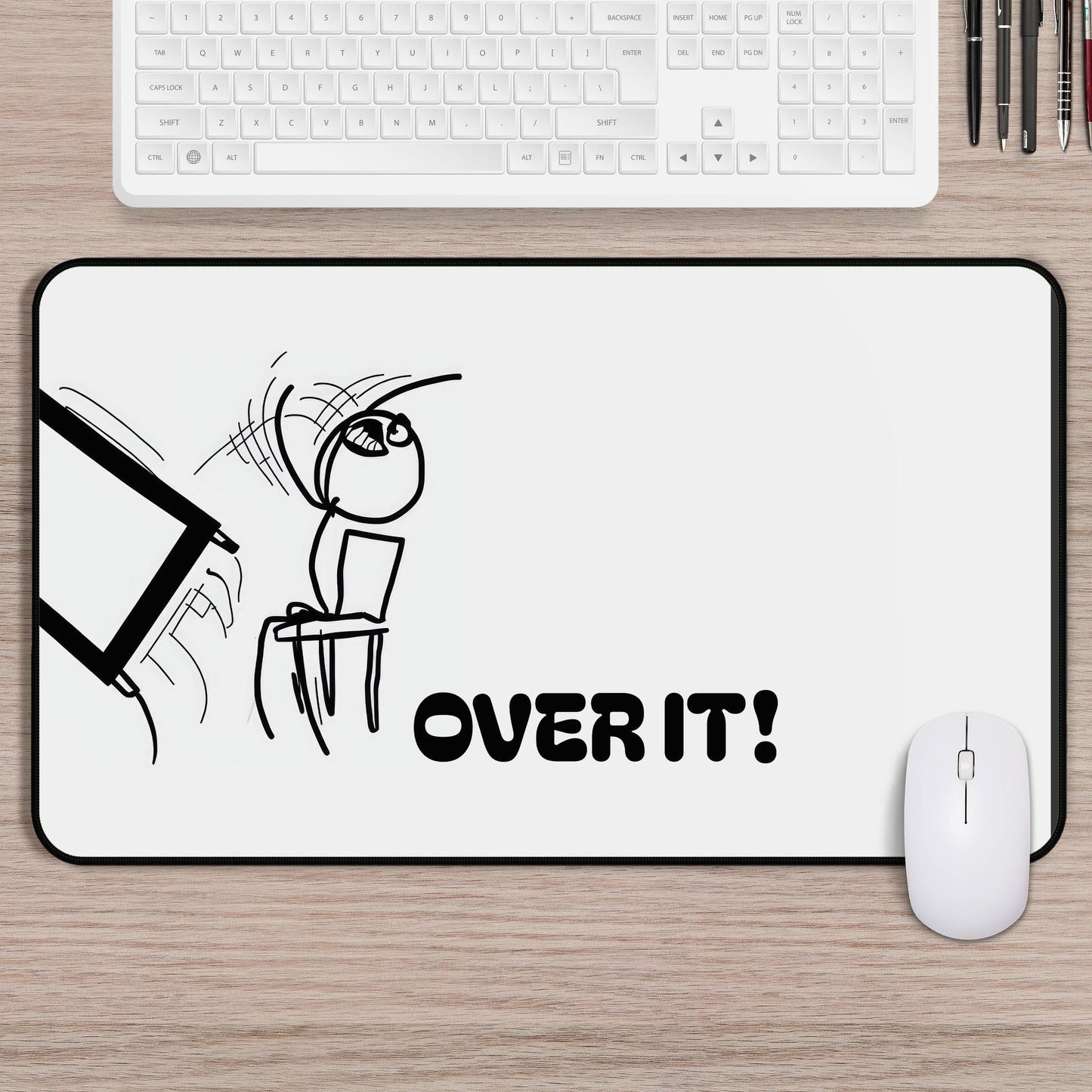 Funny "Over It" Meme Desk Mat - Humorous Desk Accessory, Computer Work Gift, Stress Relief Office Decor