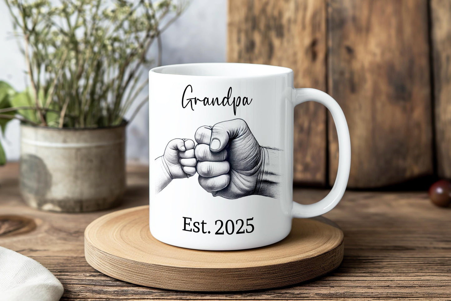 Grandpa Fist Bump Mug, Personalized Est. Year Coffee Cup, New Grandpa Gift, Father's Day Gift for Papa, Custom Grandpa Mug, Papa Mug