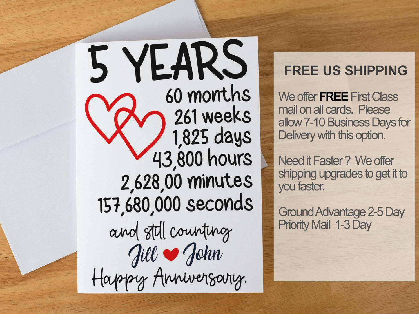 5 Year Anniversary Card, Personalized Anniversary Gift, Romantic Milestone Card, Custom Love Greeting, Anniversary Keepsake, Couple Card