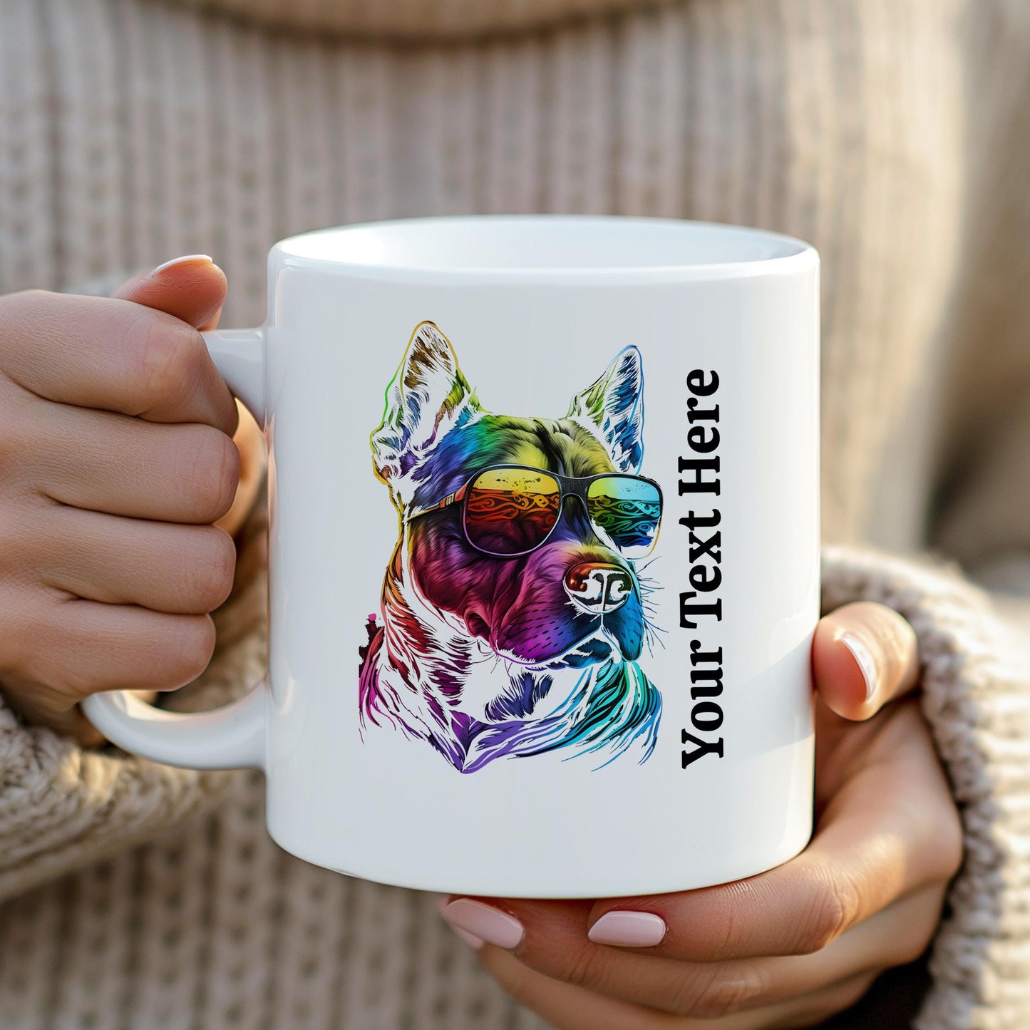 Personalized German Shepherd Mug, Colorful Dog Coffee Cup Gift, Custom Text Pet Lover Mug, Cool Dog Owner Gift Idea, Dog Dad Dog Mom