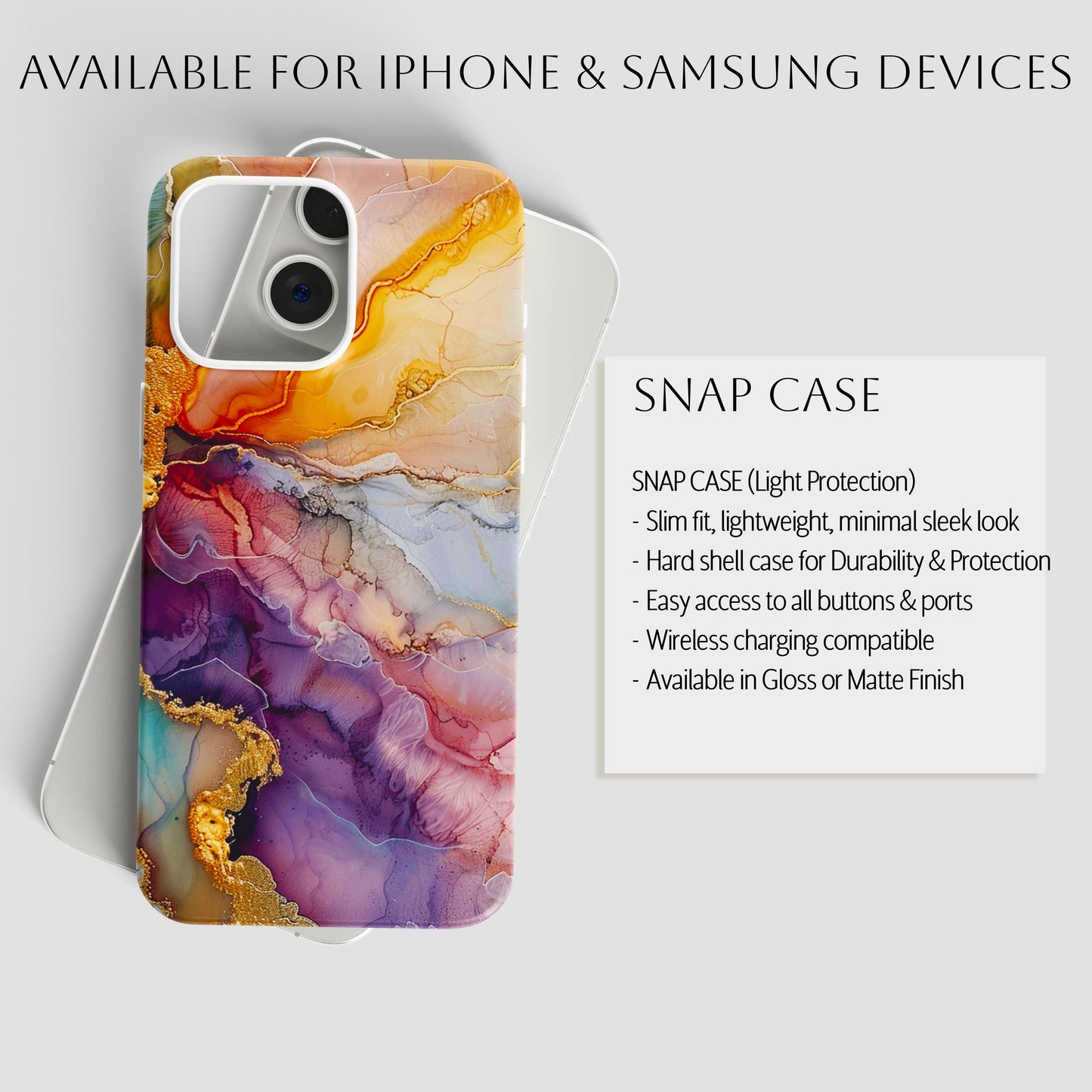 Luxury Sunset Marble iPhone Case | Purple Gold Amber Ink Art | Agate Design | Compatible with iPhone, Samsung Galaxy Tough Case Protection