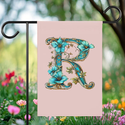 Custom Floral Monogram Garden Flag Banner, Personalized Initial Party Décor for Outdoor Celebrations, Custom Spring Wedding Banner