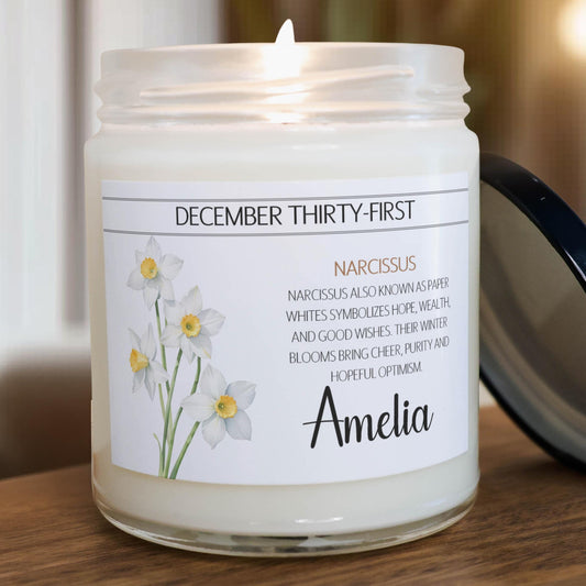 Personalized Birth Flower, Birthdate Candle,  Custom Birth Month Flower Gift, Womens Candle with Name, Custom Birthday Gifts for Her