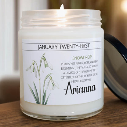 Personalized Birth Flower, Birthdate Candle,  Custom Birth Month Flower Gift, Womens Candle with Name, Custom Birthday Gifts for Her