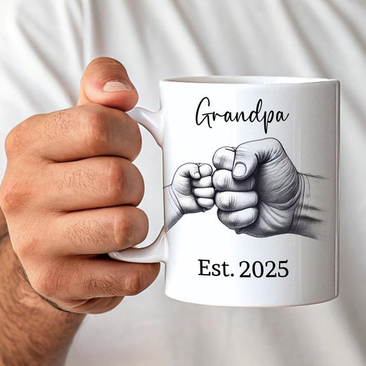 Grandpa Fist Bump Mug, Personalized Est. Year Coffee Cup, New Grandpa Gift, Father's Day Gift for Papa, Custom Grandpa Mug, Papa Mug