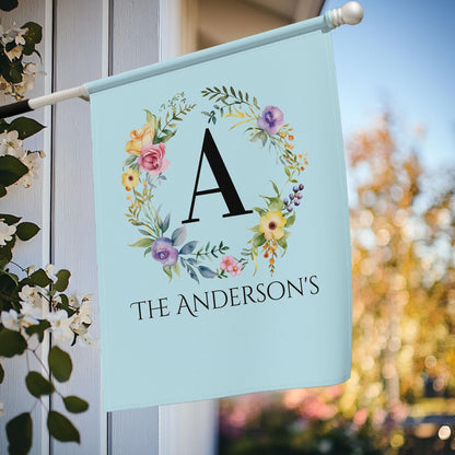 Personalized Garden Flag with Monogram Last Name, Custom Floral Outdoor Decor, Spring Yard Sign, Garden Party Banner, Bridal Shower Sign