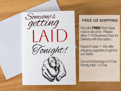 Funny Romantic Card for Him or Her, Someone’s Getting Laid Tonight, Sexy Naughty Anniversary Card, Flirty Valentine’s Day Love Note